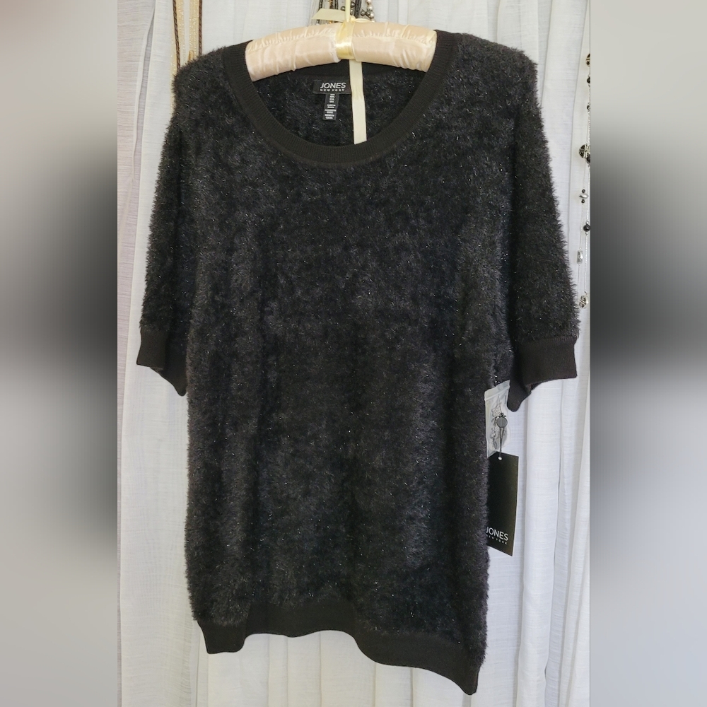 Jones New York Eyelash Short Sleeve Sweater (Glitter Knit) NWT Size L